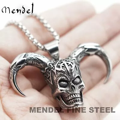 MENDEL Mens Gothic Biker Joker Clown Skull Pendant Necklace Stainless Steel Set • $12.99