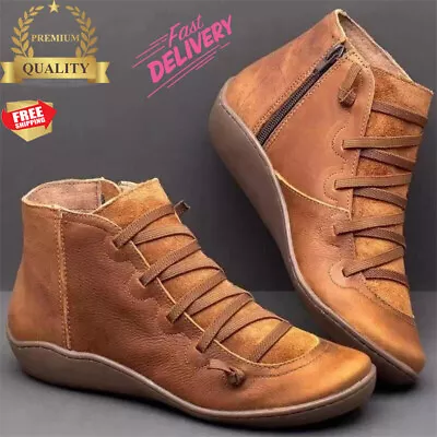 Women Ankle Boots Flat Leather Arch Support Sneakers Casual Bootie Shoes US Size • $21.99