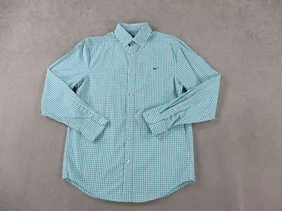 Vineyard Vines Shirt Mens Small Blue Gingham Plaid Whale Button Up Modern Casual • $24.99