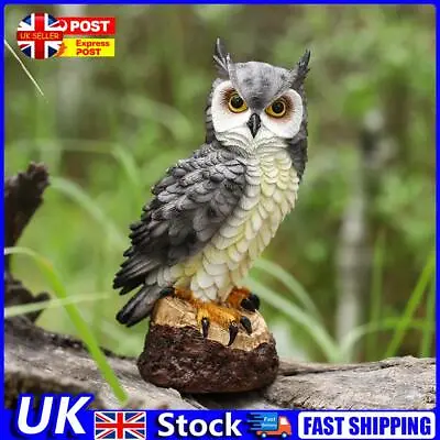 Resin Owl Statue Bird Garden Sculpture Figurine For Outdoor Yard (Grey) UK • £10.59