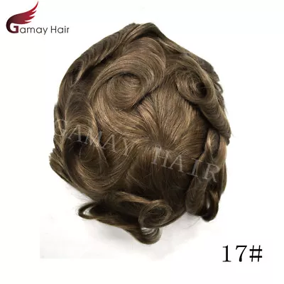 Mens Toupee 100% Human Hair Piece  Fine Mono Durable Natural Wig For Men D7-3 • $189