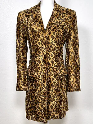 VTG MESMERIZE GOLD USA Womens XS Brown Velvet Leopard Print Mid-Length COAT EUC • $39.99