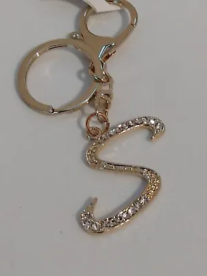  S  Monogram Letter Gold Tone Rhinestone Clip-On Keychain • $9