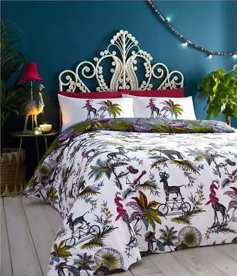 Duvet Sets Tropical Palm Fern Quilt Cover Jumbled Safari Animal Bedding  • £19.99