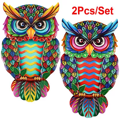 2PCS Home Fence Ornament Metal Owl Garden Decoration Wall Art Hanging Sculpture. • £12.88