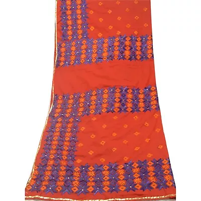 Sanskriti Vintage Red Dupatta Cotton Hand Embroidered Bagh Phulkari Ooak Stole • $64.99