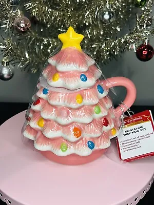 Mr. Christmas PINK Tree W/Lights With Topper Lid Ceramic Mug Nostalgic NEW • $17