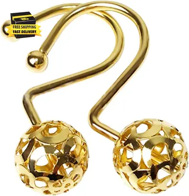 Gold Shower Curtain Hooks RingsSet Of 12 Brass Decorative Bling Metal Rustproof • $14.98