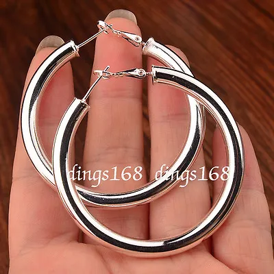 Women's 925 Sterling Silver Classic 2 Inch Large Round Hoop Fashion Earrings H6 • $16.99
