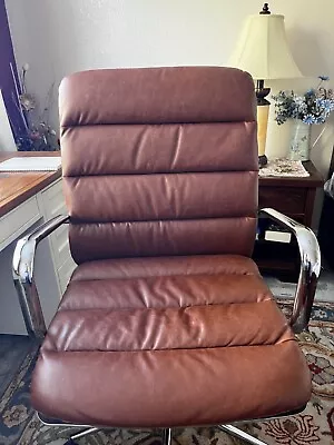 Vintage Brown Faux Leather Desk Chair • $150