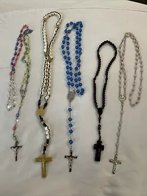 Rosary Crucifix AB Beads Catholic  Religion Lot 5 Vtg. Rosaries Jerusalem • $13