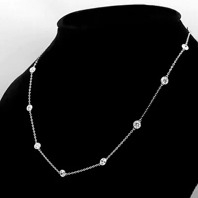 3Ct Round Moissanite Bezel Set Station Necklace 18  14k White Gold Plated • $70