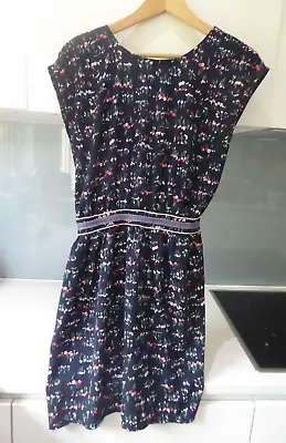 OPULLENCE PARIS Blue Pink White TULIPS FLORAL MAEVA Dress Size M Size 10 • £12.99