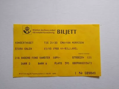 Van Morrison Ticket Stub October 11 1988 Konserthuset Stockholm Sweden • $30