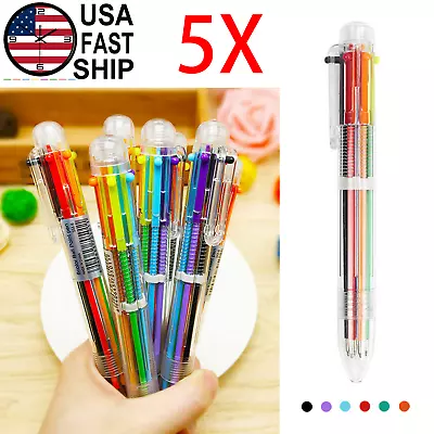 5X Multi-color Ballpoint Pen 6 In 1 Color Ball Point Pens Office School Kids • $5.99