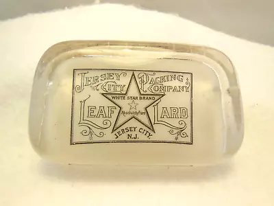$90 • Buy Antique Clear Glass Paperweight Advertising Jersey City Packing Co. Leaf Lard
