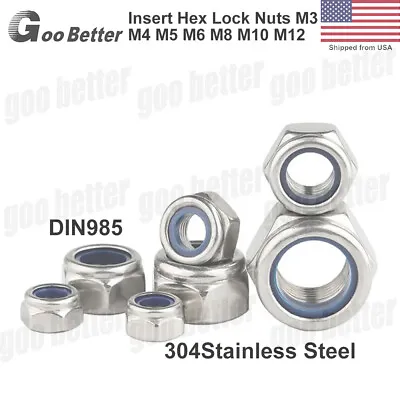 10-100x M3 M4 M5 M6 M8 M10 M12 Stainless Steel Nylon Insert Hex Lock Nuts Din985 • $4.37