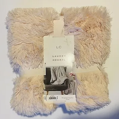 LC Lauren Conrad Faux “Blush” Mongolian Fur Throw 50'' X 60''  NEW • $44.99