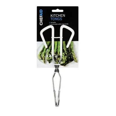 Chef Aid Chrome Kitchen Cooking Food Tongs - Ideal For Grills BBQ Salads • £4.99