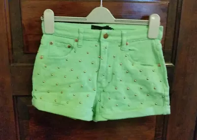 Minkpink Shorts Women's Small High Waisted Medal Studs Cuffed Leg Mint Cute New • $26.34