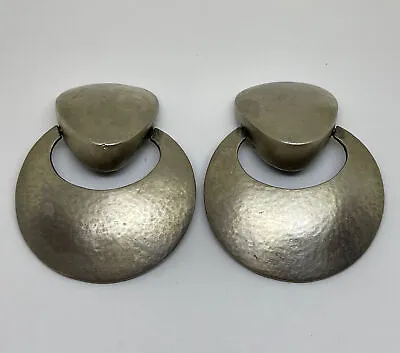 Vintage 1980’s Earrings LES BERNARD Vc VANITY Modernist Hammered Antiqued Silver • $38.67