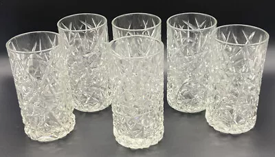 Set Of 6 Mid-Century Modern Tumbler Glasses Pressed Glass Ice Crystal Pattern • $27