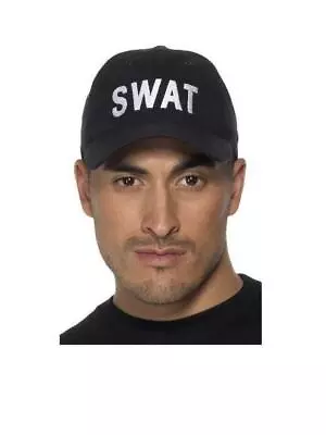 Swat Baseball Cap Black SWAT Police Cop Halloween Fancy Dress Costume Accessory • $11.30