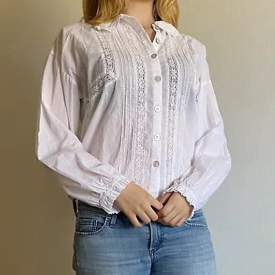 $20 • Buy Urban Outfitters UO White Blouse Medium Frills Long Sleeve Lace, Great Condition