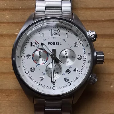 Fossil Flight CH2696 Wrist Watch For Men Quartz Brushed Stainless Steel Silver • $12.50