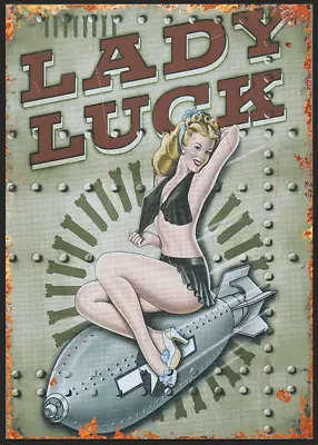 Lady Luck Pin Up Girl Metal Sign Vintage Garage Shed Workshop Man Cave Home • £19.49