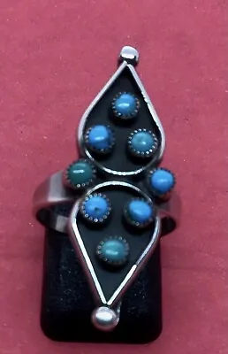 A Vintage  Sterling Silver “Zuni” Petti Point Turquoise Ring. A Size 6 1/2. • $48