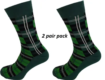 Mens 2 Pair Pack Green Tartan Socks • £6.99