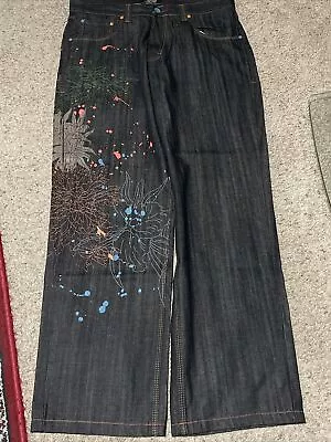 Mecca Apparel Dark Wash Jeans Painted /Embroiderd Men’s Denim Pants  NWT 36x34 • $58