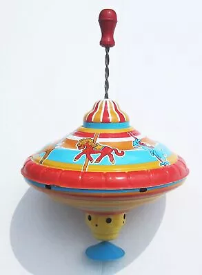 Ohio Art Tin Litho Top Vintage 1960s Merry Go Round Metal Toy 9  Carousel W/Base • $22.90