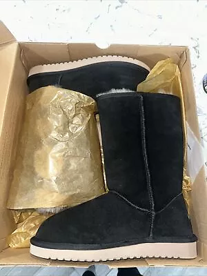 KOOLABURRA By UGG VICTORIA TALL Black Sofa Suede FUR WOMENS BOOTS  $109 Size 7 • $65