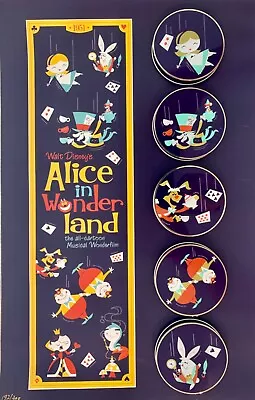 Disney 5 Pin Set Lithograph HotArt Acme Alice Wonderland Hare Mad Hatter LE 300 • $175