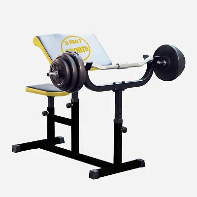 Gym Preacher Curl Bench Arm Heavy Duty Steel Weight Bicep Equipment Barbell Rack • £58.99