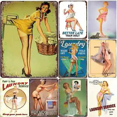 Laundry Hot Pinup Girls Metal Tin Sign  Posters For Man Cave Cafe Bars Pubs  • $11.63