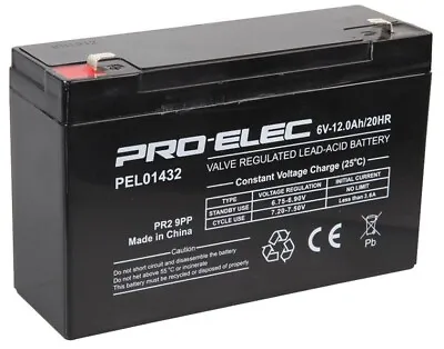 £21.99 • Buy PRO ELEC 12Ah 6V AGM Lead Acid Battery - PEL01432 NEW FAST FREE UK POSTAGE!