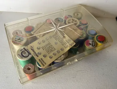 Vintage Clear Plastic MCM Sewing Box Caddy W/ Vintage Thread LOT • $14.99