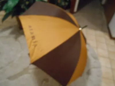 Vintage ARAMIS 44” Umbrella MultIColor Gold/Brown Leather Handle With Cover • $38.50