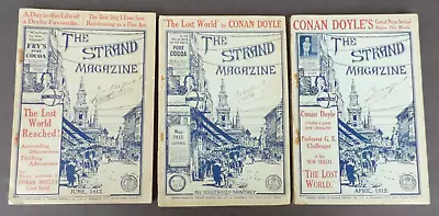 1912 - 3 ISSUES Of THE STRAND MAGAZINE - THE LOST WORLD By ARTHUR CONAN DOYLE • $112.50