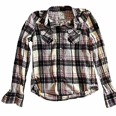 Crew Clothing Co Womens Purple Plaid Western Check Cotton Shirt Size 8 • £0.99