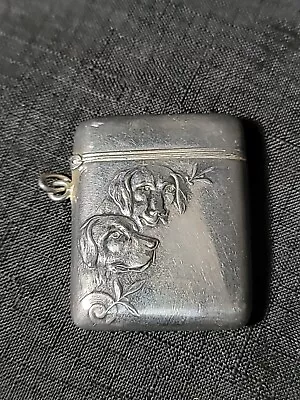 Hunting Dog Repousse Embossed Match Safe Vesta Case Vintage Antique Silver Tone • $59.99