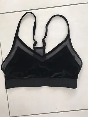 Pink Sport Crop Top Bra Black Velvet Feel Ultimate Lightly Lined M/ B80  • £2.75