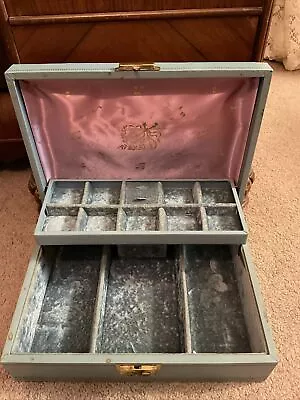 Vintage Mele Jewelry Box Blue Cover Satin & Velveteen W/ Key • $24.99