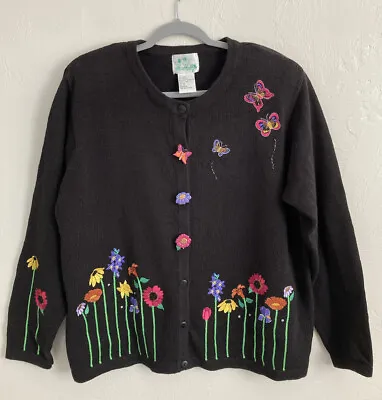 The Quacker Factory Women's Floral Embroidered Beaded Cardigan Sweater  Size 1X • $28.95