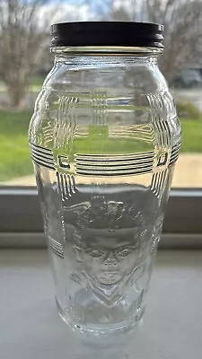 Vintage Hazel Atlas Criss Cross Clear Baby Face Depression Jar Jug Bottle W/Lid • $29.95