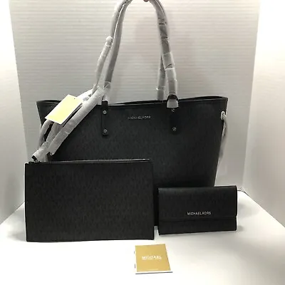 Michael Kors Jet Set Travel Tote Large Drawstring Bag W/ Wallet Wristlet Black • $215