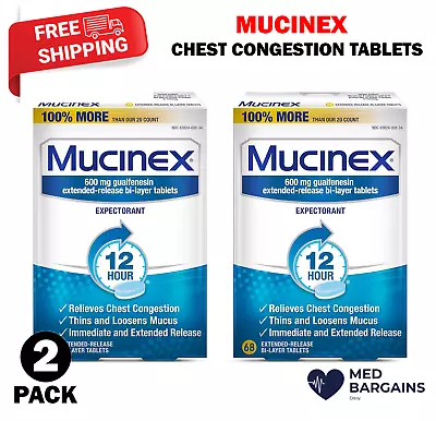 Mucinex Chest Congestion 12hr Extended Release Tablets 68ct - 2 Pack (EXP 2026) • $29.95